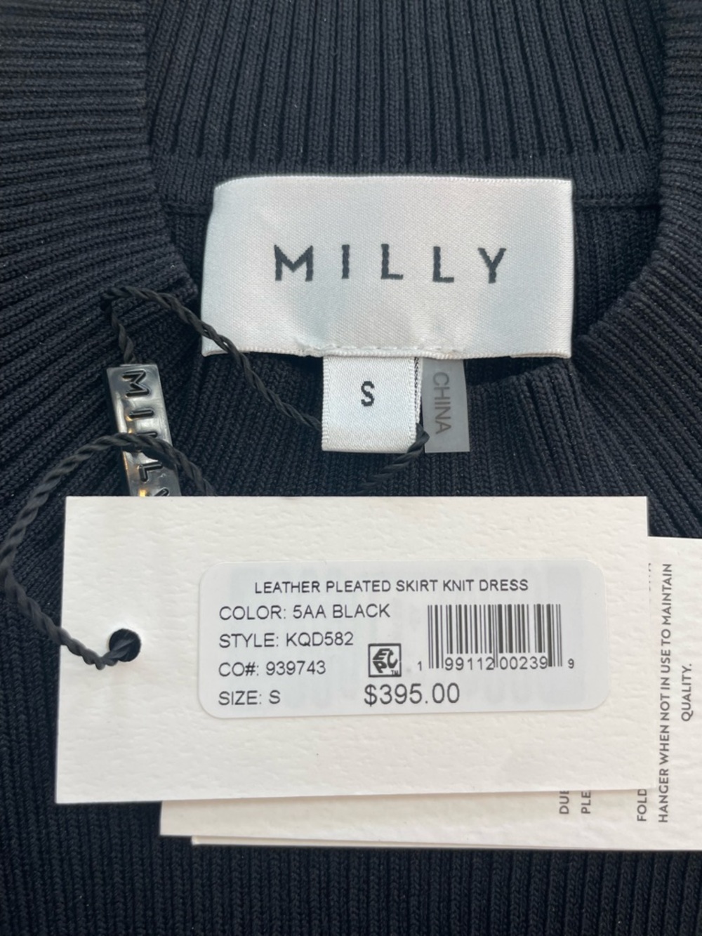 Milly Leather Pleated Skirt Knit Dress Vegan Leather Size S Black MSRP$395 NWT - Picture 8 of 8